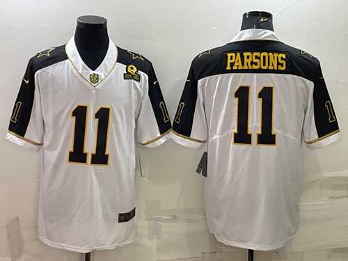 Men%27s Dallas Cowboys #11 Micah Parsons White Gold Edition With 1960 Patch Limited Stitched Football Jersey